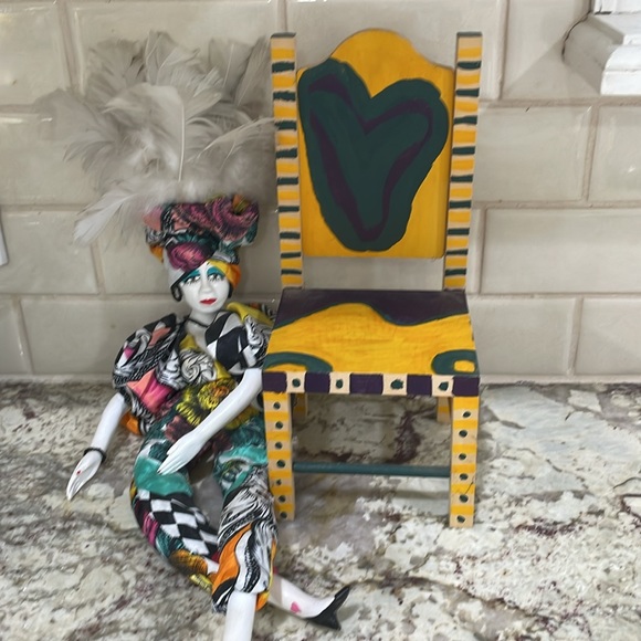 Handmade porcelain beanbag doll with chair. - Picture 5 of 10